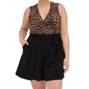 Torrid Studio Knit Surplice Animal Print 2Fer Romper NEW Size 1X